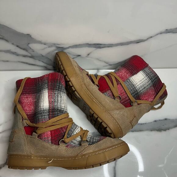 Roxy | Women's Brown Suede Fleece Lined Red Blanket Plaid Aster Boots Sz 7 - Picture 5 of 7